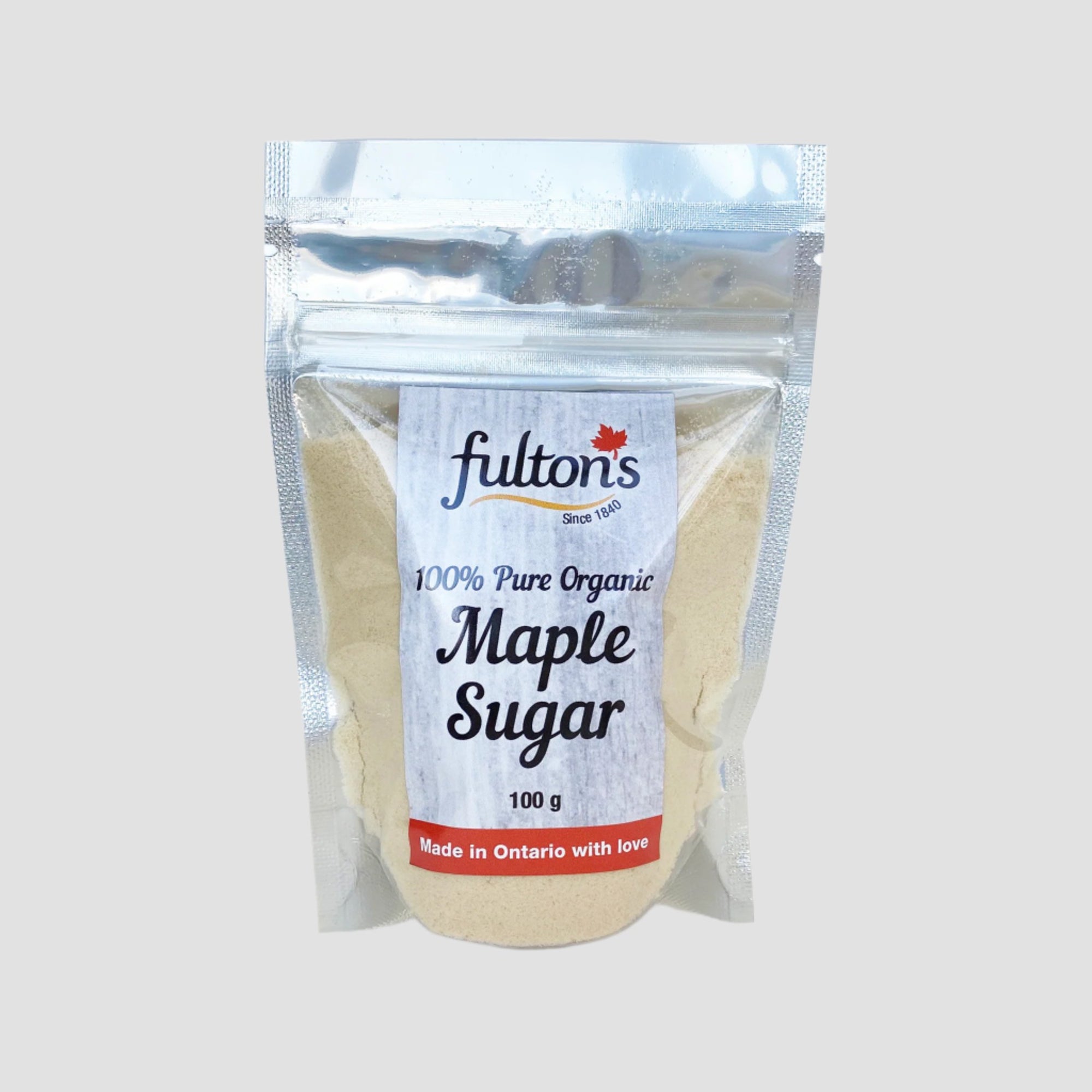 Bag of Fulton's 100% pure organic maple sugar.
