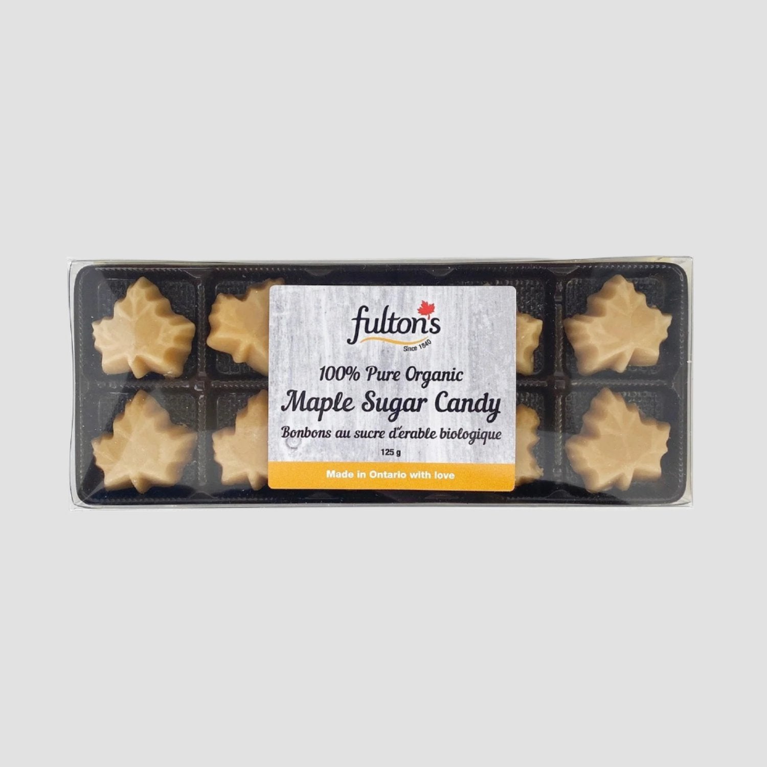A package of ten maple sugar candies in the shape of maple leaves.