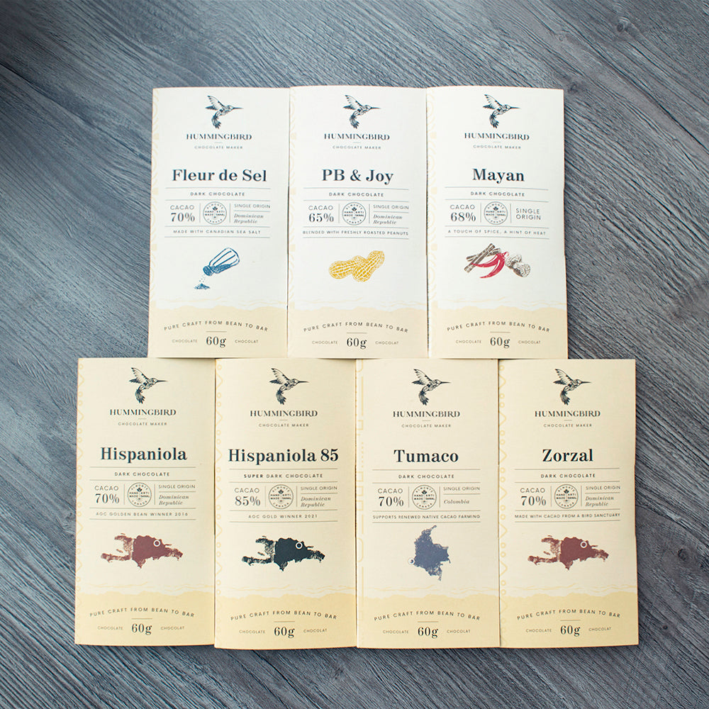 Hummingbird Chocolate Seven Bar Collection Gift Box Contents