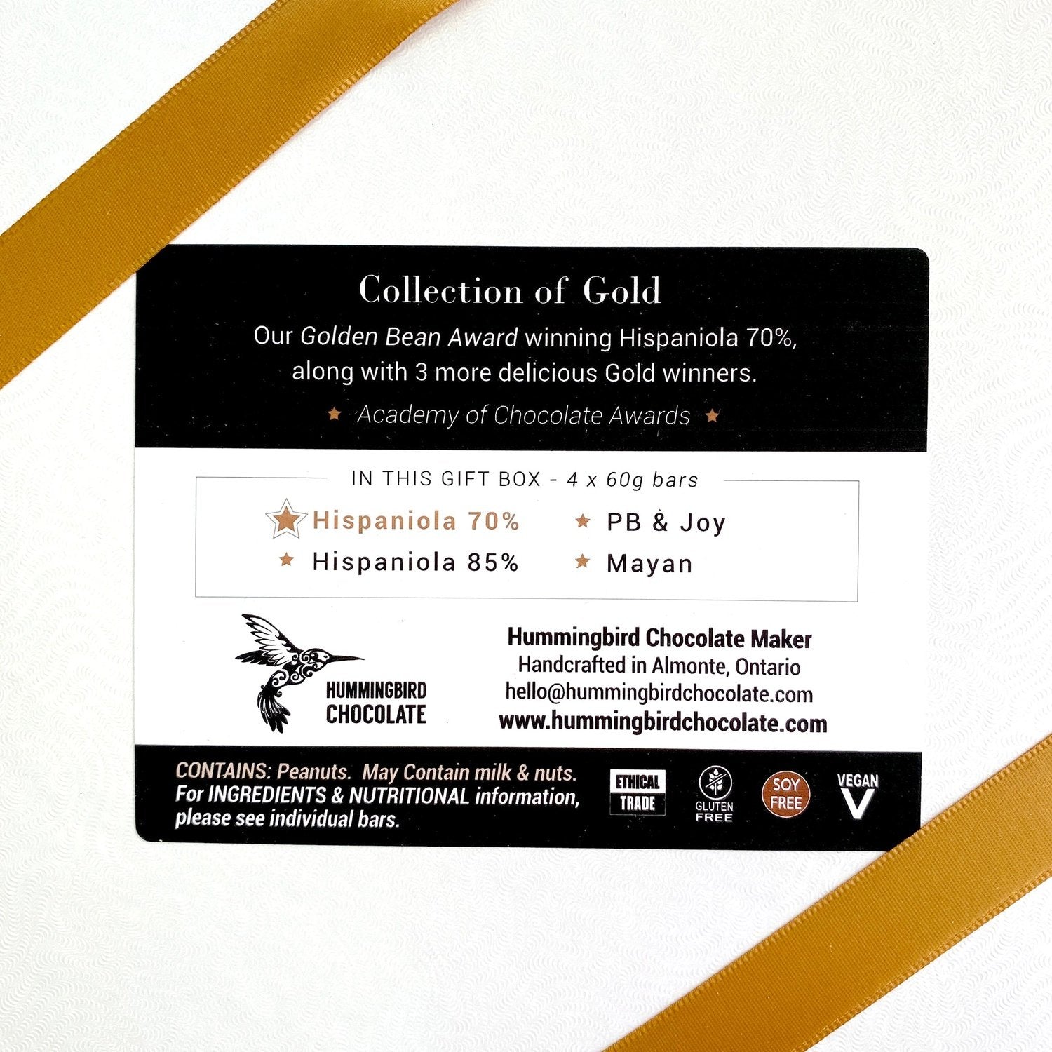 Hummingbird Chocolate Collection of Gold Gift Box Back