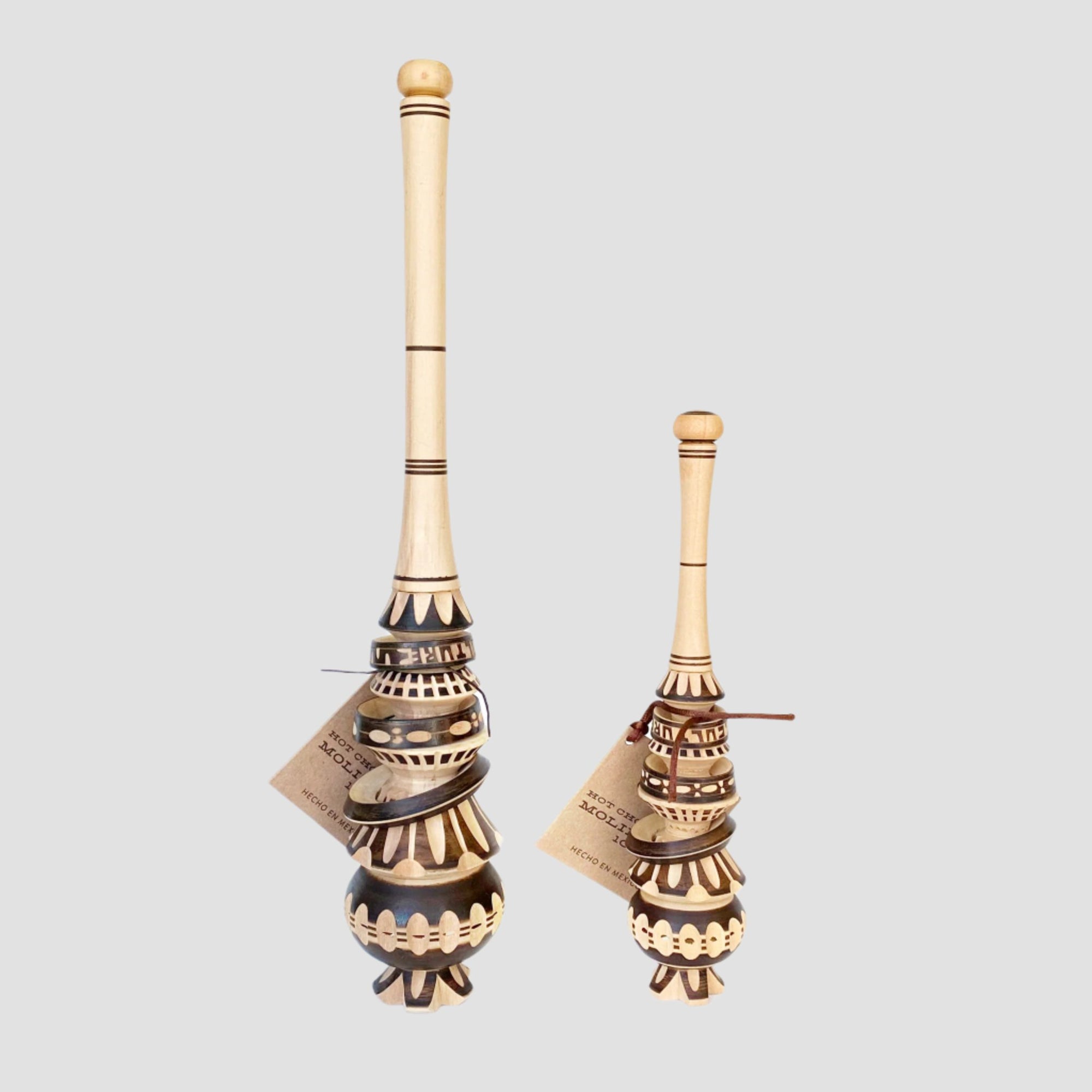 Traditional Molinillo Whisk, Made of Hand-carved adler wood, available in two sizes, used for frothing hot chocolate