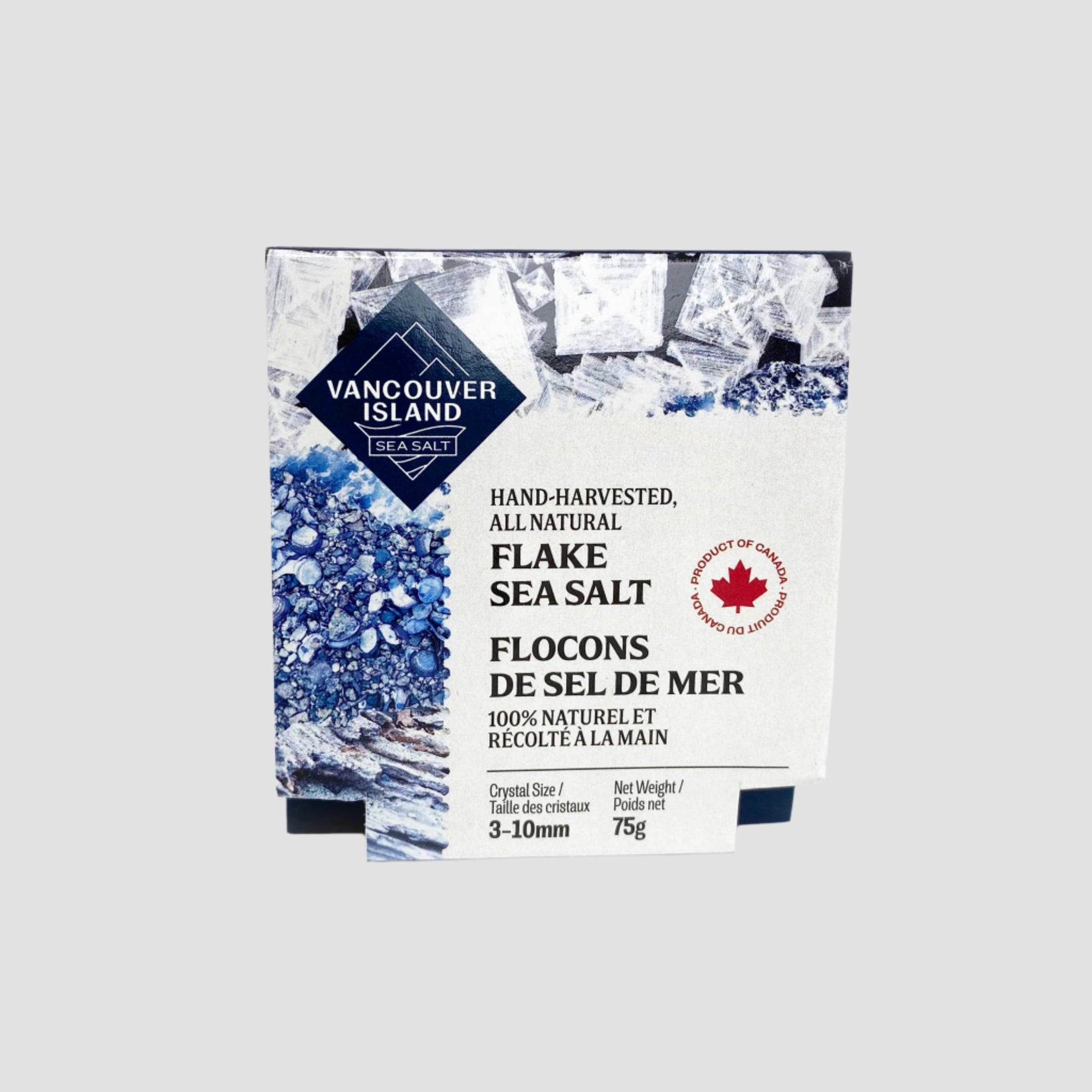 Vancouver Island Salt Co. Hand-harvested, all natural Flake Sea Salt, front view