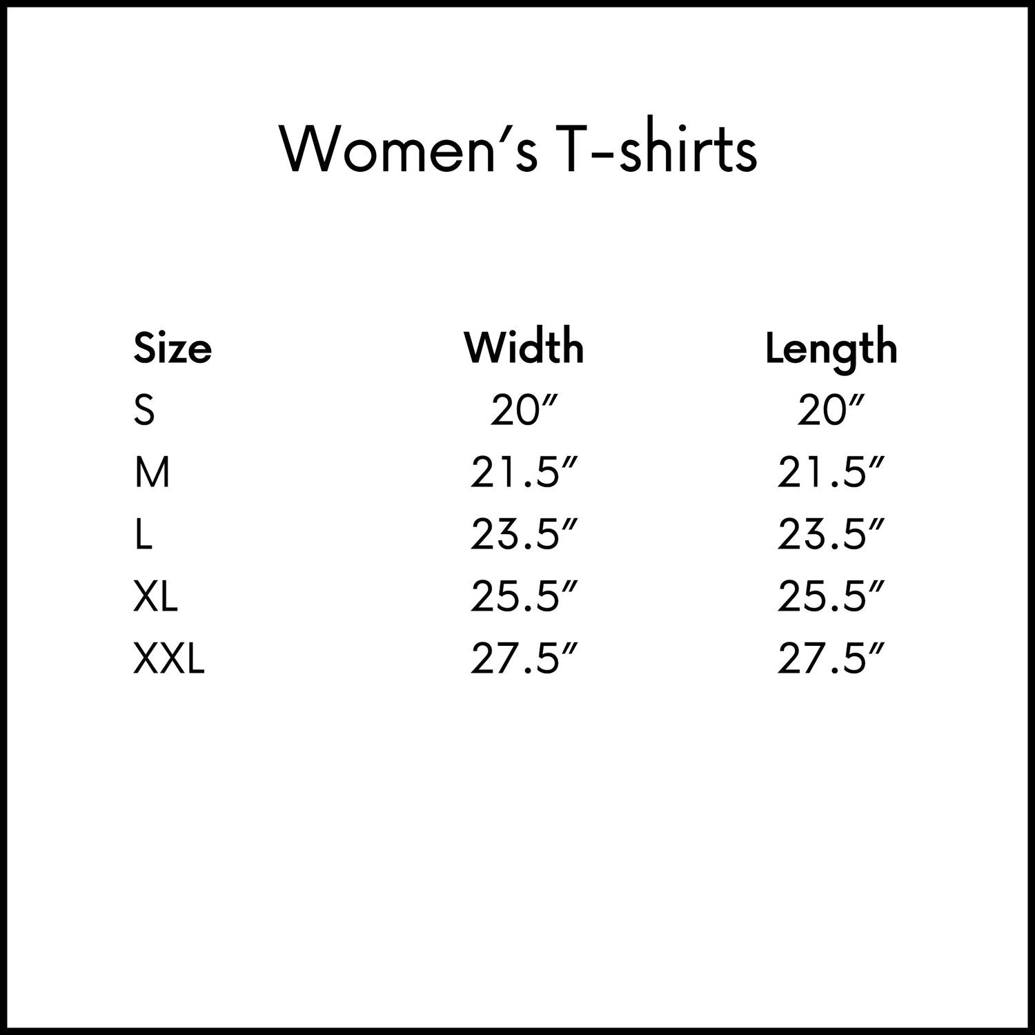Hummingbird Chocolate Maker Women's T-Shirt Sizing Chart