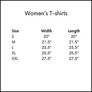 Hummingbird Chocolate Maker Women's T-Shirt Sizing Chart