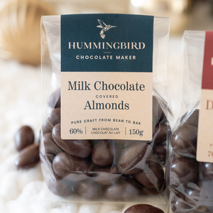 Milk Chocolate Almonds, made with Canadian bean to bar chocolate