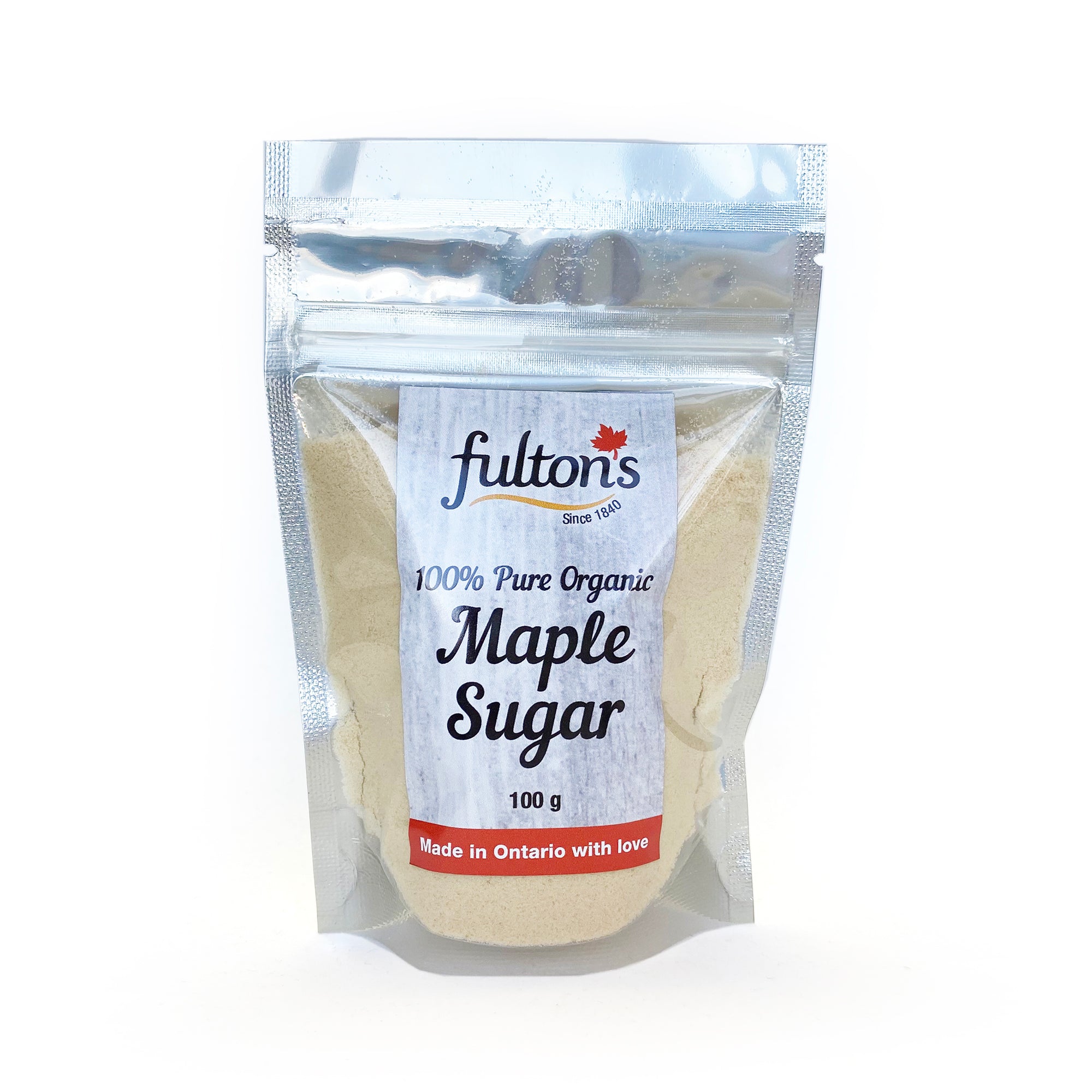 Bag of Fulton's 100% pure organic maple sugar.