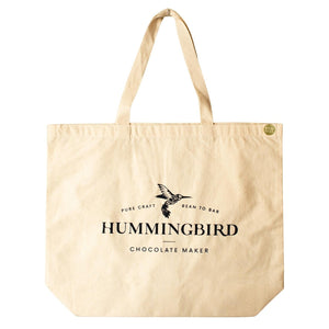 Hummingbird Chocolate Maker Eco-Friendly Canvas Tote bag, natural colour with black logo print