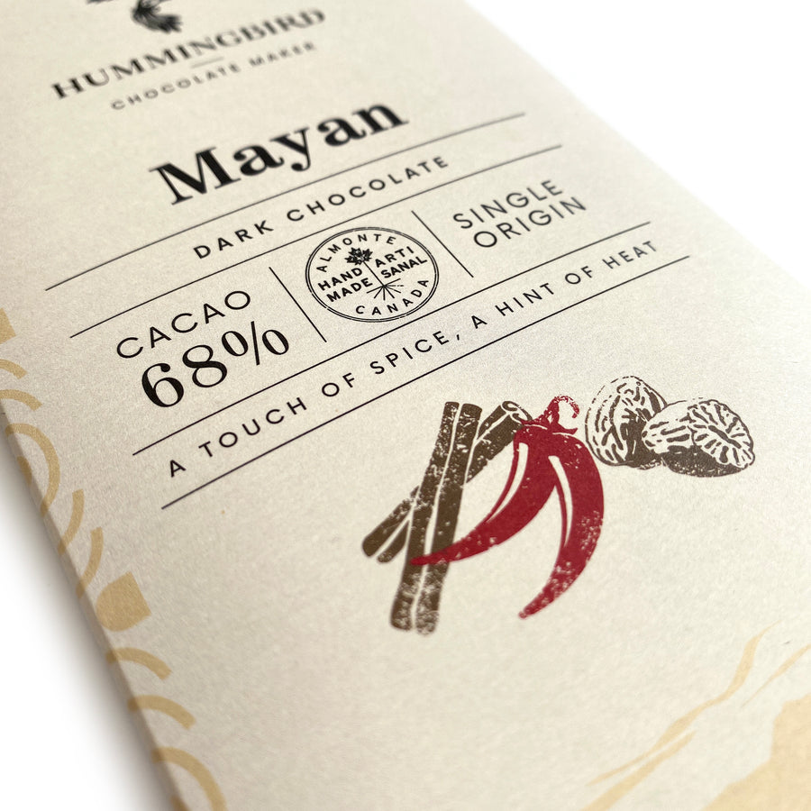 Hummingbird Chocolate Maker, Mayan, dark chocolate - A touch of spice, a hint of heat - Cacao 68% - 60g 