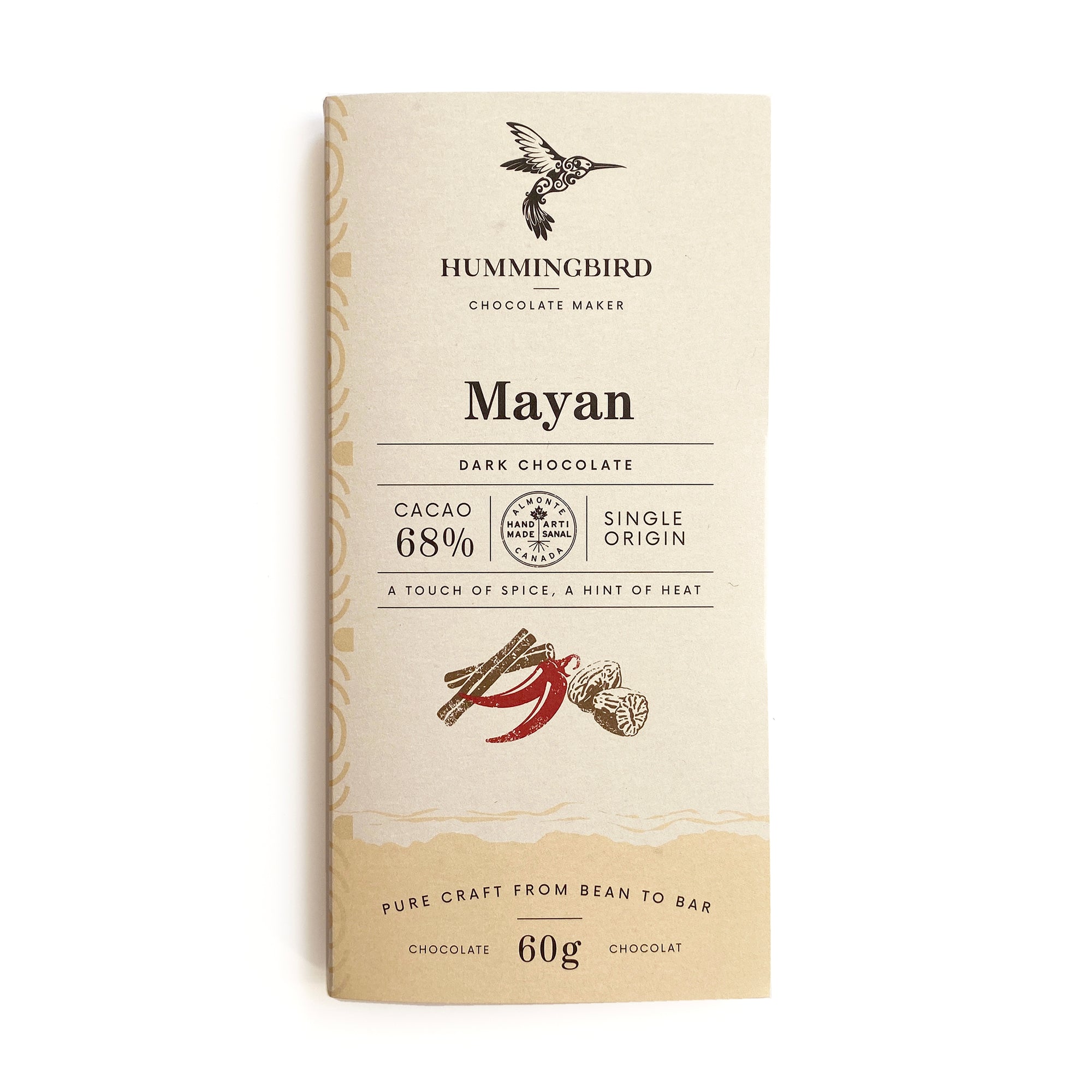 Hummingbird Chocolate Maker, Mayan, dark chocolate - A touch of spice, a hint of heat - Cacao 68% - 60g 