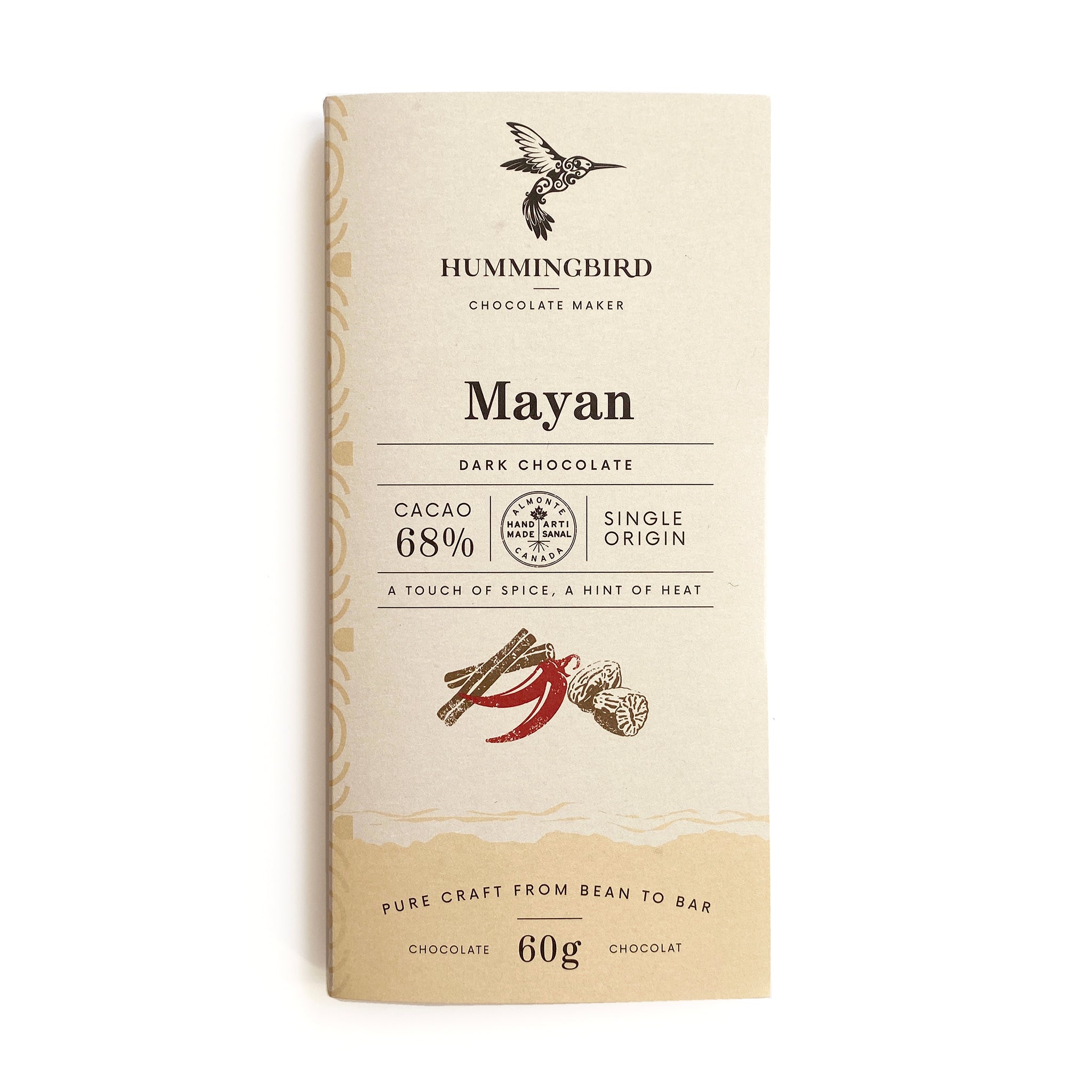 Hummingbird Chocolate Maker, Mayan, dark chocolate - A touch of spice, a hint of heat - Cacao 68% - 60g
