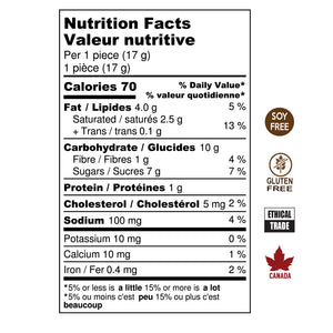 Nutritional Facts for Hummingbird Chocolate Chocolate Covered Salted Caramels. Ethical trade chocolate, gluten free chocolate, made in Canada