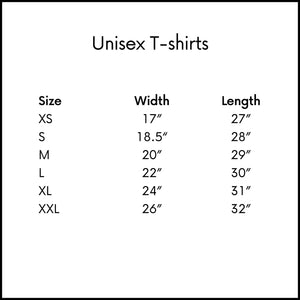 Hummingbird Chocolate Maker Unisex T-Shirts Sizing Chart